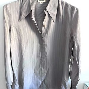 NWT $390 L'AGENCE gary on gray striped silk Blouse peaked collar XS